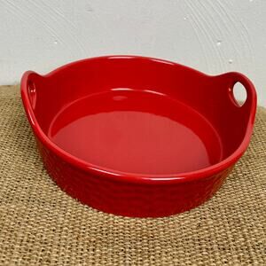 Tastefully Simple Red Ceramic Bakeware Crock 9" Round
